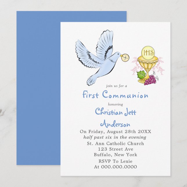 Taube und Gastgeber Erste Kommune Einladung (Vorne/Hinten)