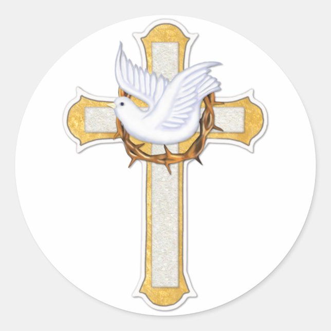 Taube und Kreuz Runder Aufkleber (Vorderseite)