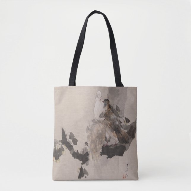 Tauben auf einem Baum von Watanabe Seitei  Tasche (Vorderseite)