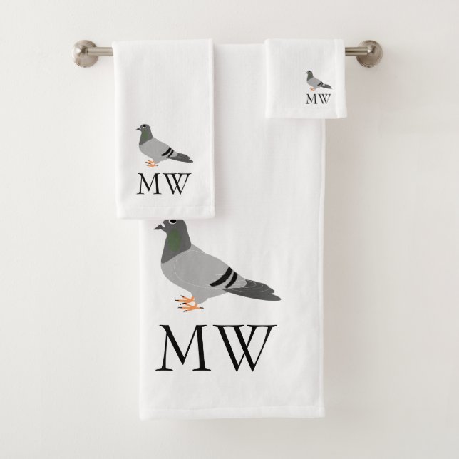 Tauben-Design monogrammiert Badhandtuch Set (Insitu)