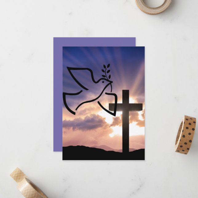 Tauben für Frieden, Heiligkreuz, Frieden, Liebe Mitteilungskarte (Vorderseite/Rückseite Beispiel)