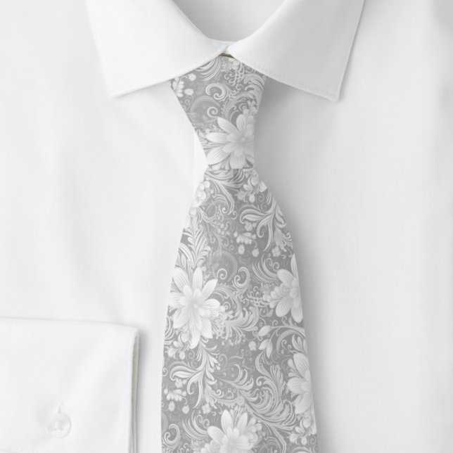 Tauben graue Floral Batik Krawatte (Von Creator hochgeladen)