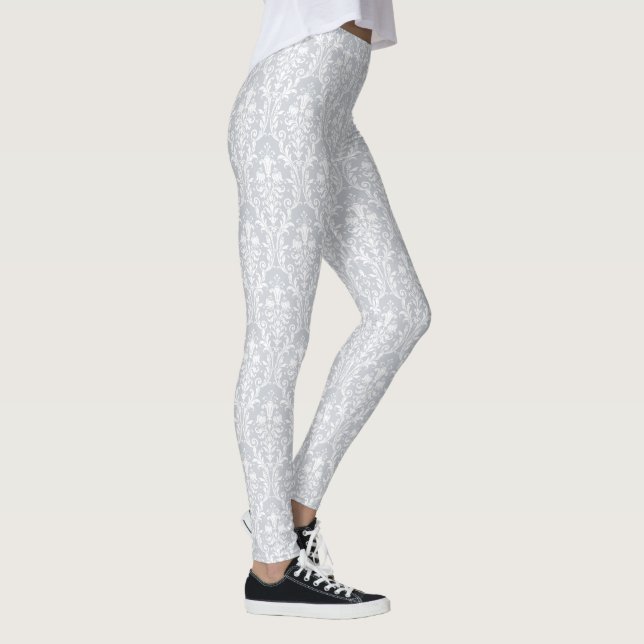 Tauben Graue und weiße Damaskus Wirbel Leggings (Rechts)