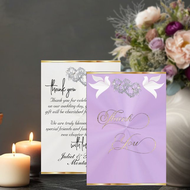 Tauben & Herzen - Lavendel/Silber Dankeskarte (Von Creator hochgeladen)