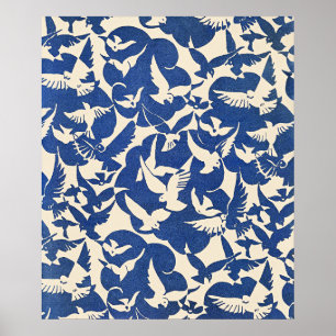 Tauben in Weiß und Blau Poster