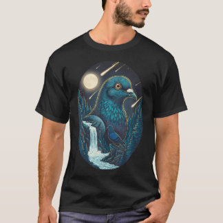Tauben-Nachthimmel-Mond-Meteor-Kunst-Vogel-Natur T-Shirt