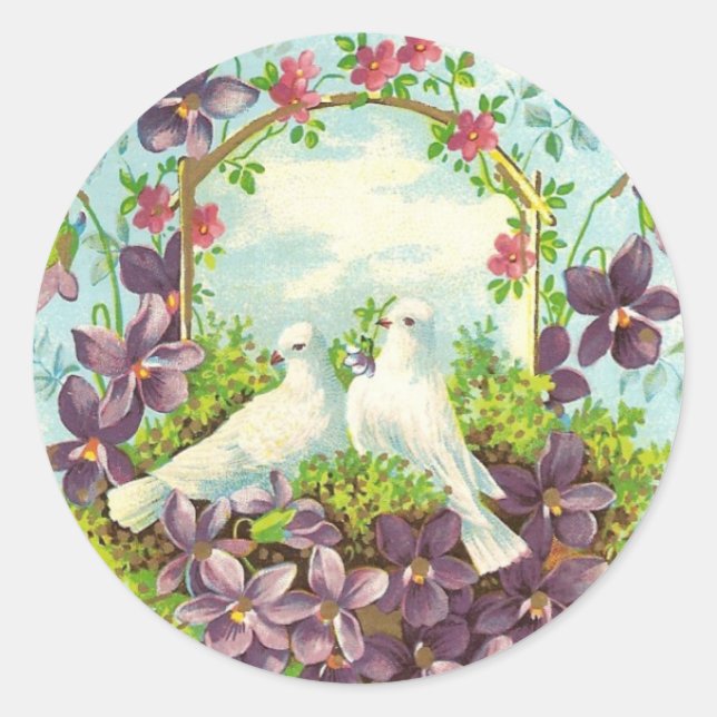Tauben und Blume Runder Aufkleber (Vorderseite)