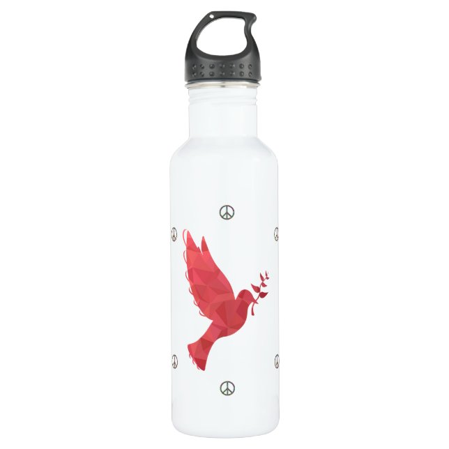 Tauben und Friedenszeichen Edelstahlflasche (Vorderseite)