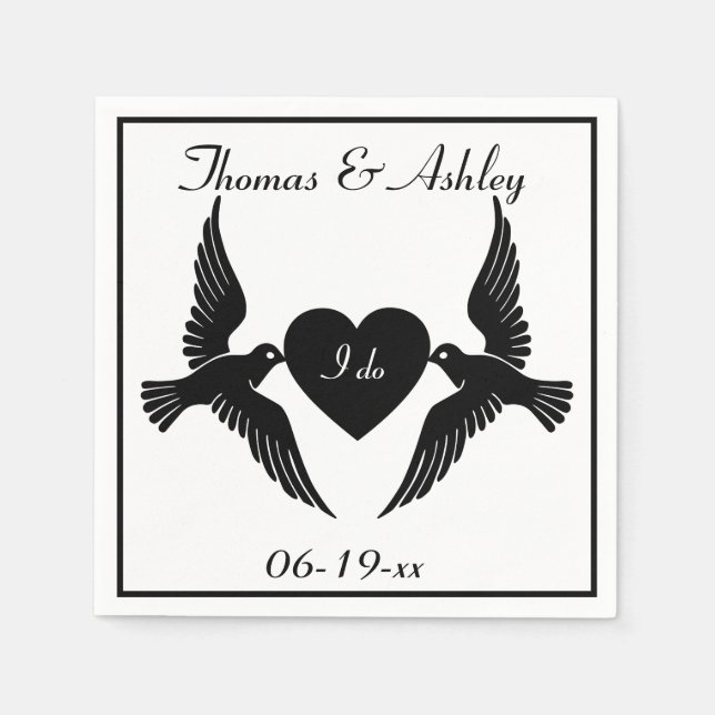Tauben und Herz Serviette (Vorderseite)
