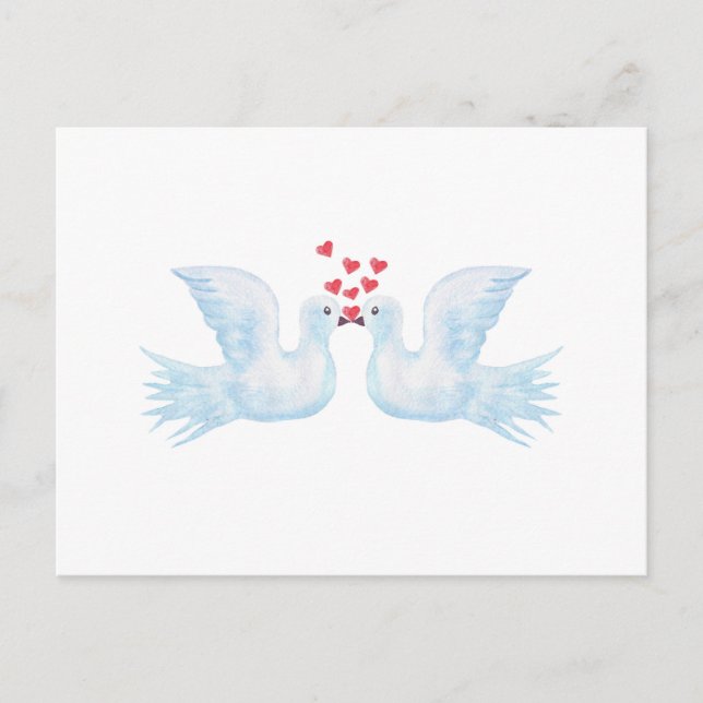 Tauben und Herzen Aquarell Postkarte (Vorderseite)