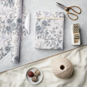 Tauben und Pfingstrosen mit Bändern Geschenkpapier