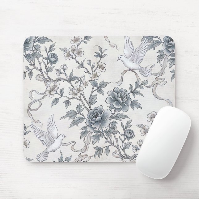Tauben und Pfingstrosen mit Bändern Mousepad (Mit Mouse)