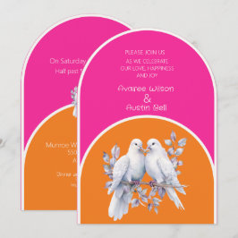 Tauben und Ringe Heiß rosa und Mandarine Arkiert Einladung