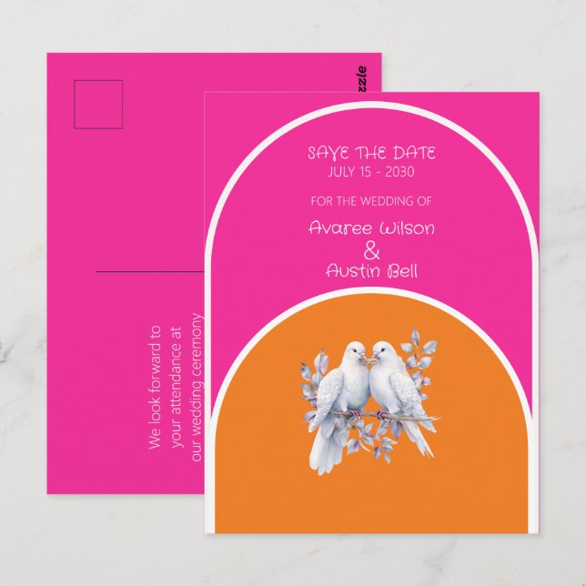 Tauben und Ringe Heiß rosa und Mandarine Arkiert Postkarte (Vorne/Hinten)