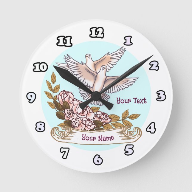 Tauben und Rosen Uhr (Vorderseite)