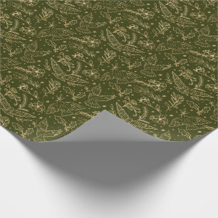 Tauben von Frieden Grün Shimmer Gold Foil Blüte Geschenkpapier