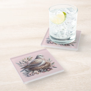 Taubennest mit Blume und Olivenzweigen Glasuntersetzer