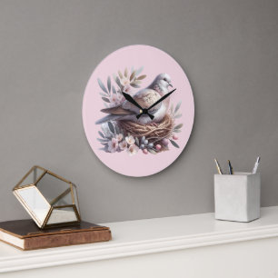Taubennest mit Blume und Olivenzweigen Große Wanduhr