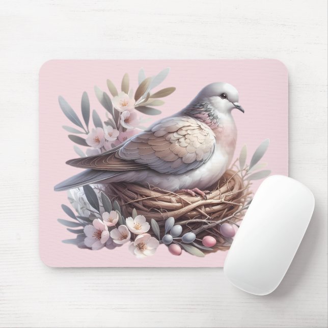 Taubennest mit Blume und Olivenzweigen Mousepad (Mit Mouse)