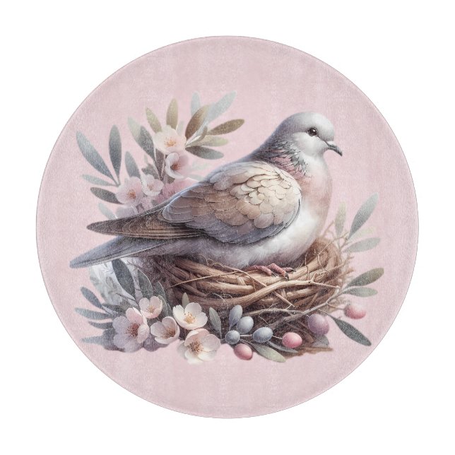Taubennest mit Blume und Olivenzweigen Schneidebrett (Vorderseite)