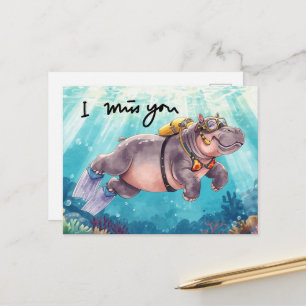 Tauch-Hippopotamus unter Wasser Ich vermisse dich  Postkarte