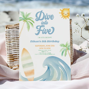 Tauche ein in die fünf Strand-Surf-Blue 5. Geburts Einladung