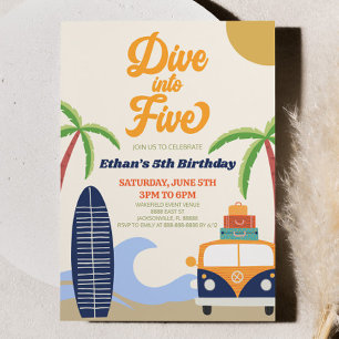Tauche ein in die fünf Strand-Surf-Retro-5. Geburt Einladung