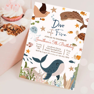 Tauche ein in fünf unter dem Meer Hai-Geburtstagsf Einladung