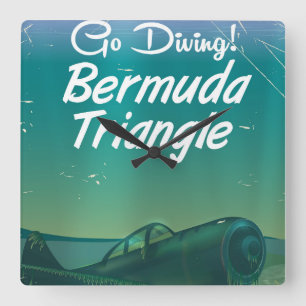 Tauchen! Bermuda-Dreieck-Fahrplakat Quadratische Wanduhr