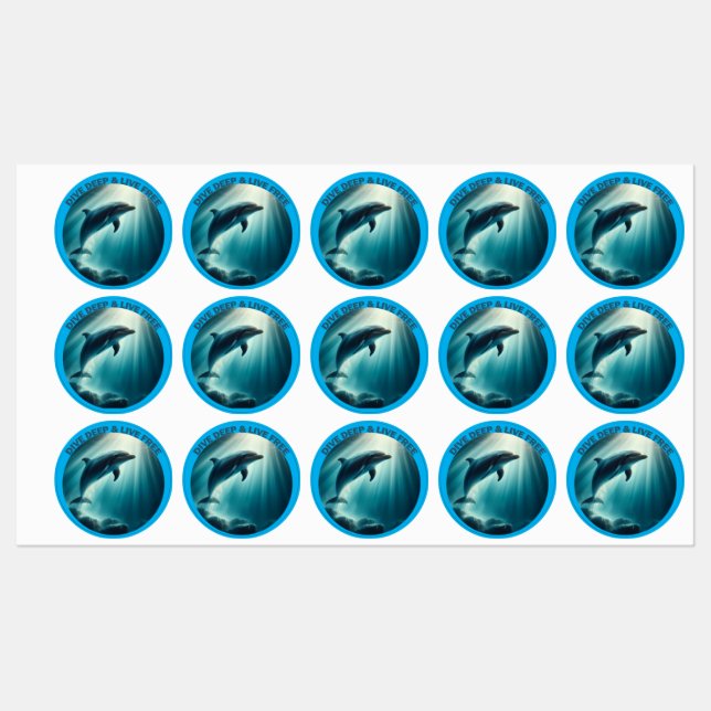 Tauchen Deep Live Free Dolphin Etiketten (Blatt)