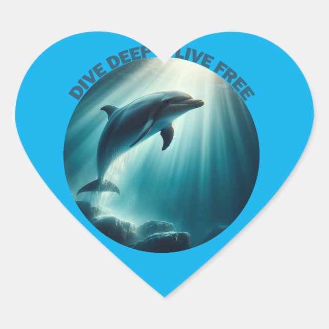 Tauchen Deep Live Free Dolphin Herz-Aufkleber (Vorderseite)