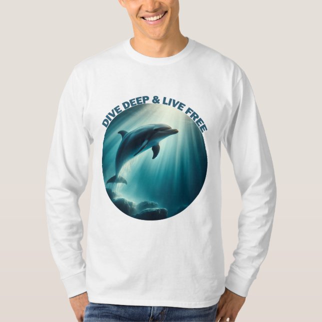 Tauchen Deep Live Free Dolphin T-Shirt (Vorderseite)