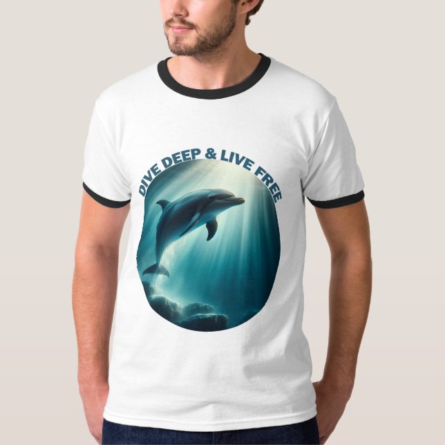 Tauchen Deep Live Free Dolphin T-Shirt (Vorderseite)