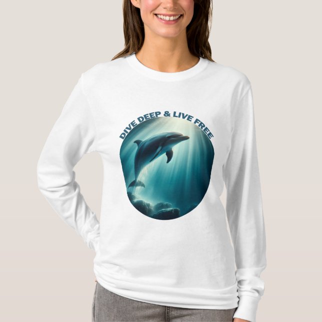 Tauchen Deep Live Free Dolphin T-Shirt (Vorderseite)