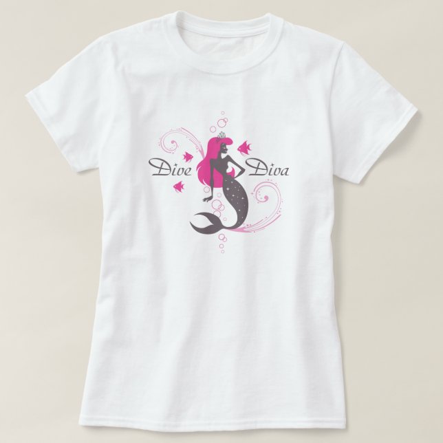 "Tauchen-Diva-" Rosa-Meerjungfrau (der T - Shirt (Design vorne)