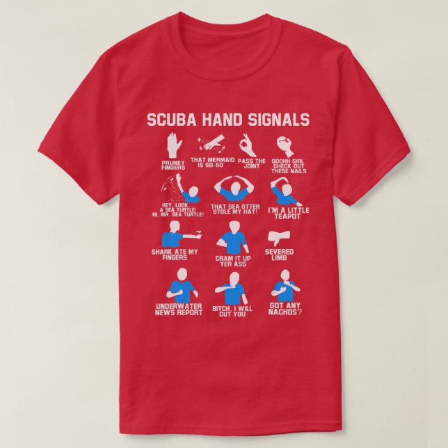 Tauchen Hand Schild Funny Scuba Handsignale T-Shirt (Design vorne)