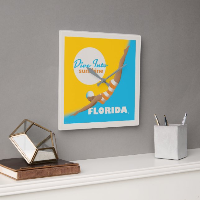 Tauchen in den Sonnenschein | Florida Quadratische Wanduhr (Büro)