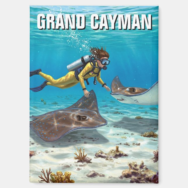 Tauchen mit Rochen in Grand Cayman Travel Magnet (Vorderseite)
