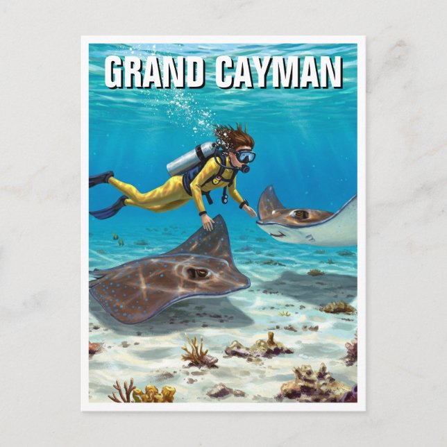 Tauchen mit Rochen in Grand Cayman Travel Postkarte (Vorderseite)