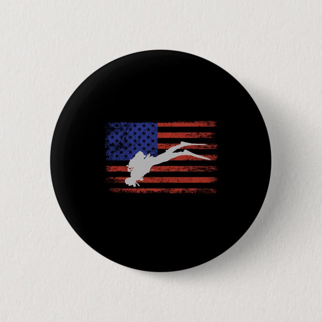 Tauchen mit US-amerikanischer Flagge-Flaggen Vinta Button (Vorderseite)
