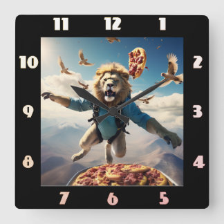 Tauchen mit Vögeln und Pizza Quadratische Wanduhr