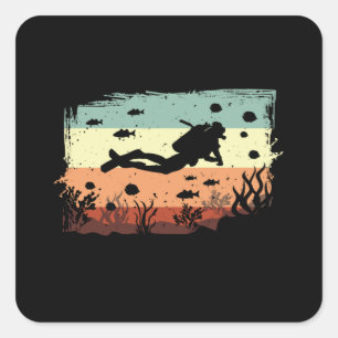 Tauchen Scuba Diving Retro Funny Geschenk Idee Quadratischer Aufkleber
