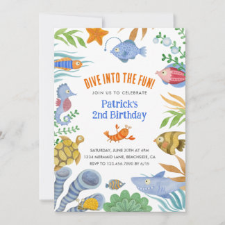 Tauchen Sie ein in das Fun Watercolor Sea Life 2. Einladung