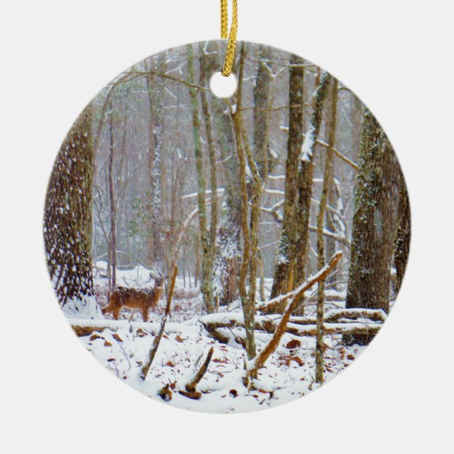 Tauchen Sie ein in den Schnee, Hirsch im Arrowhad- Keramikornament (Vorne)