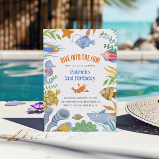 TAUCHEN SIE IN DAS FUN Watercolor Sea Life 2. Gebu Einladung