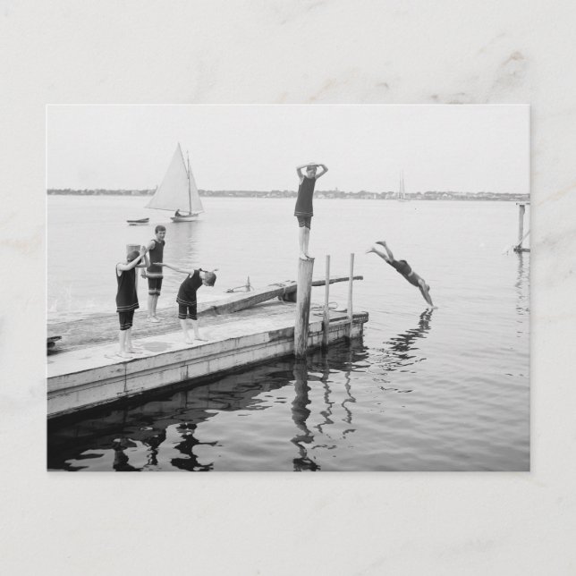 Tauchen vom Pier, 1904 Postkarte (Vorderseite)