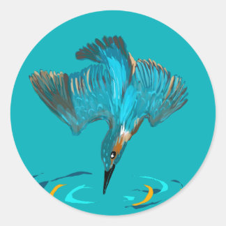 Tauchender Eisvogel-Weinetikett Runder Aufkleber