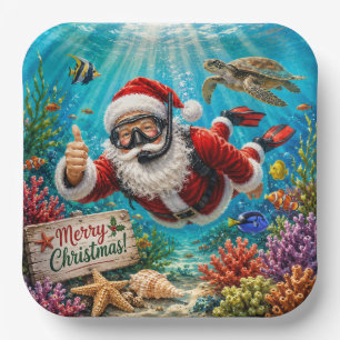 Tauchender Weihnachtsmann Unterwasser-Weihnachten Pappteller