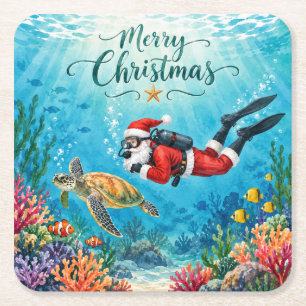 Tauchender Weihnachtsmann Unterwasser-Weihnachtsfe Rechteckiger Pappuntersetzer