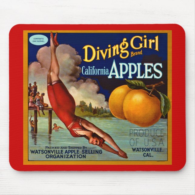 Tauchendes Mädchen Äpfel - Vintage Fruchtkisten Et Mousepad (Vorne)
